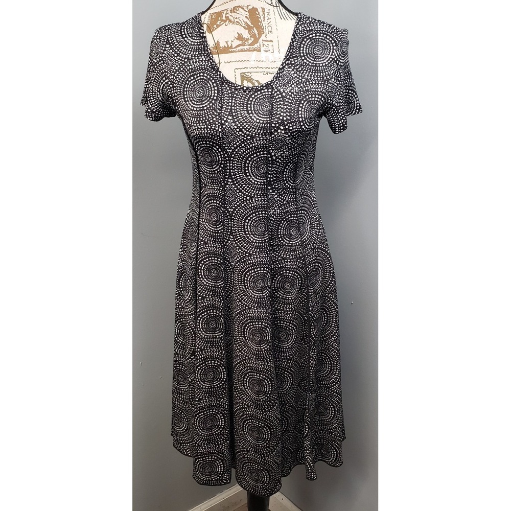 Sami & Jo Fit & Flare Dress Womens Small Black White Circle Print Short Sleeve